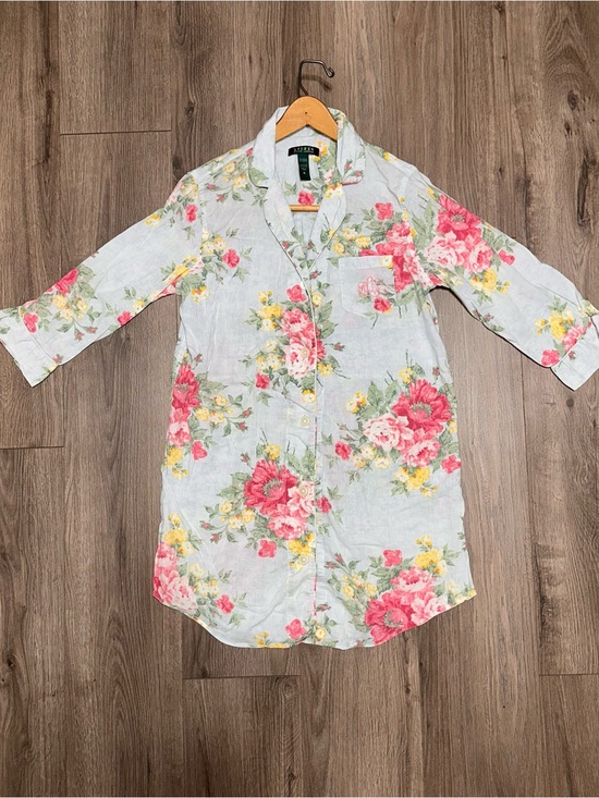 Lauren Ralph Lauren Other - Lauren Ralph Lauren Light Blue Floral Cotton Nightshirt with Pink & Yellow Roses